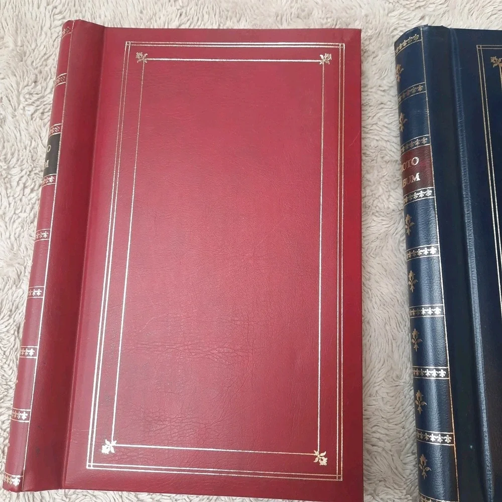 2 Pioneer Photos Memo Scrapbook Navy Blue Red Bound Album Leather 4